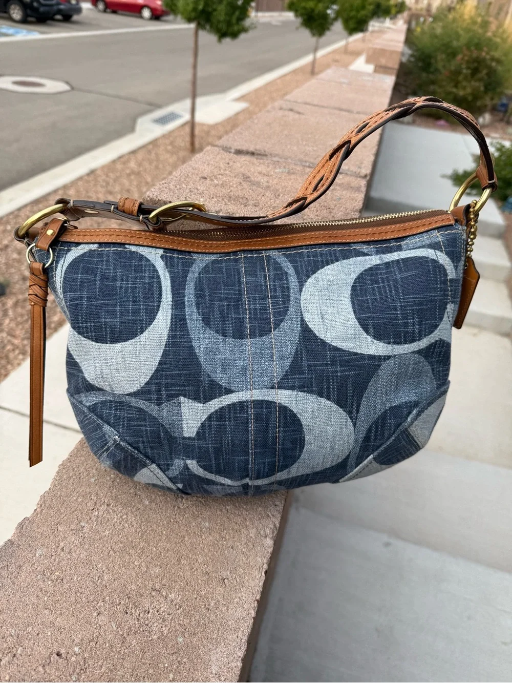 Rare Vintage Coach Denim Jumbo Signature Hobo Bag Leather #12190